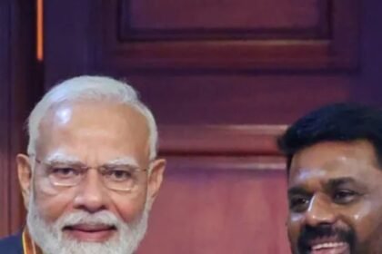 PM Modi with Sri Lankan President Anura Kumara Dissanayake during a joint press meet.