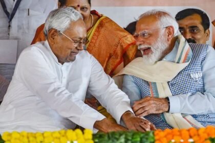 Bihar Chief Minister Nitish Kumar with Prime Minister Narendra Modi