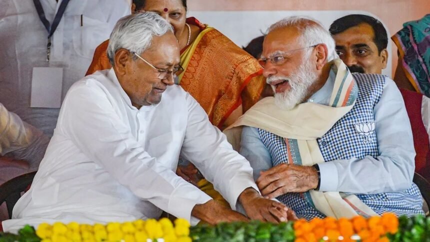Bihar Chief Minister Nitish Kumar with Prime Minister Narendra Modi